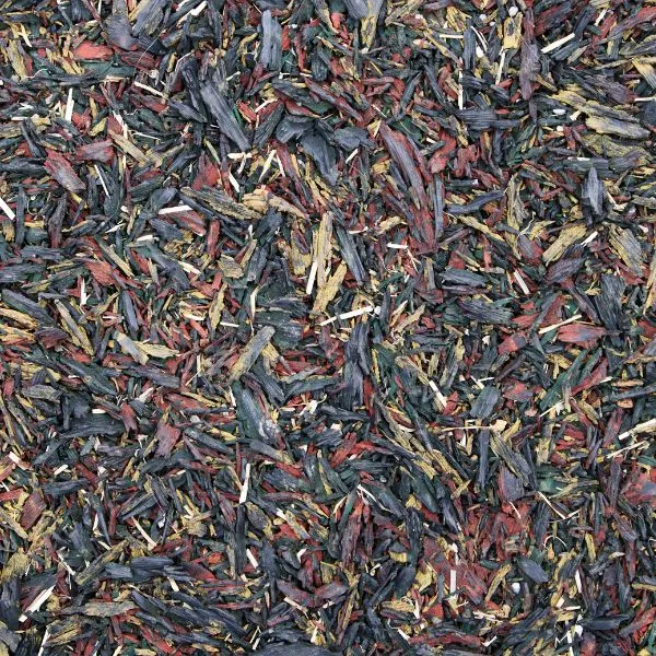 Close up of shredded rubber mulch