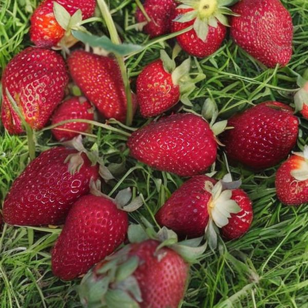 Albion Strawberries laying in grass