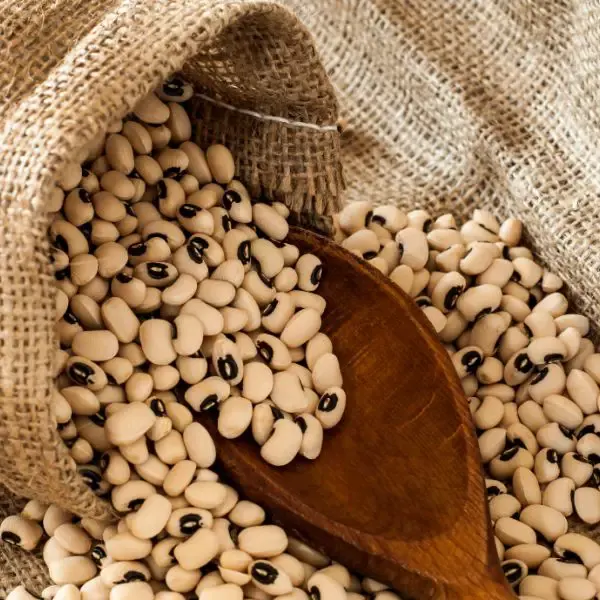 Black eyed peas close-up in a bag.